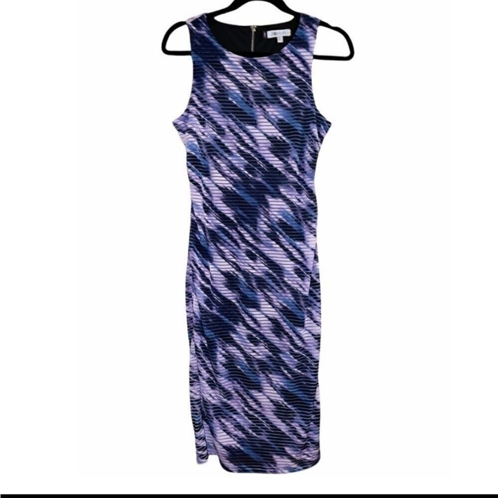 Jennifer Lopez Midi Tank Dress Stretchy Striped Purple